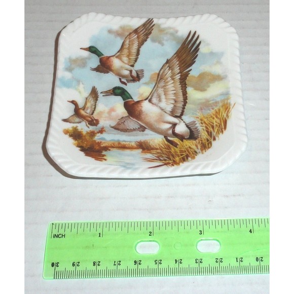 Set of 2 Royal Adderley Floral Bone China 4" Bird Duck Trinket Plates England - Picture 3 of 4